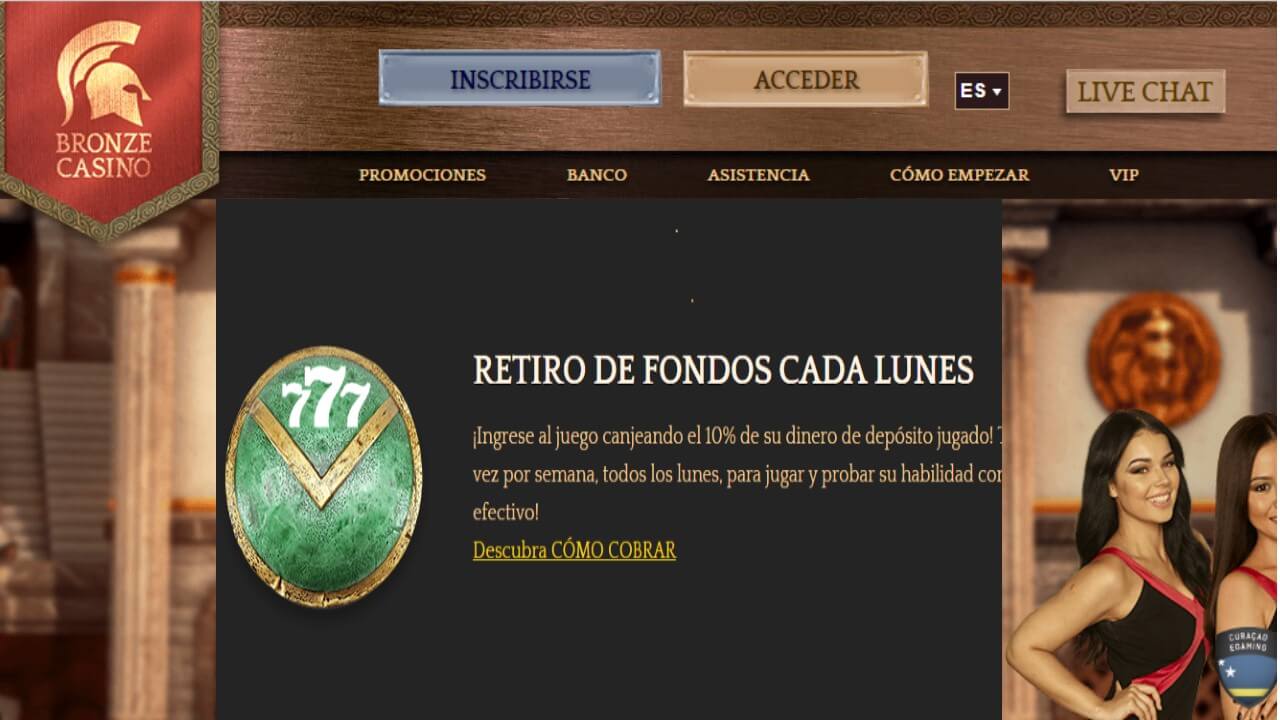 10% de bono de reembolso por retiro los lunes Bronze Casino