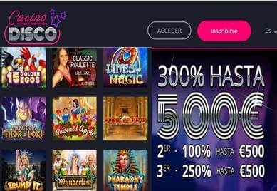 300% promocionales y hasta 500 euros por primer depósito Casino Disco