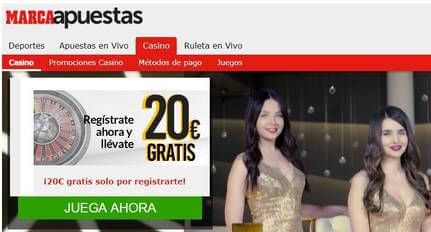 Registro en casino Marca Apuestas entrega 20 euros